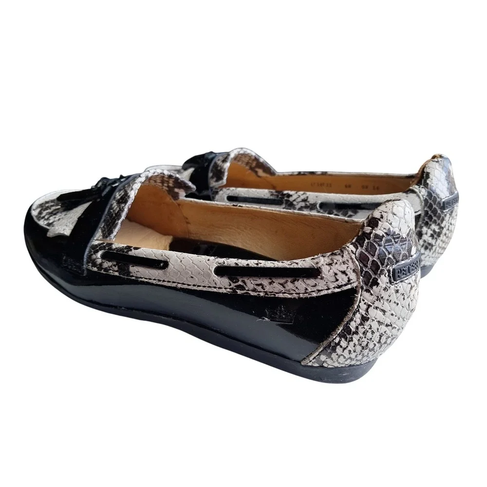 Peter Millar Womens Snake Print Tassel Driving Loafers Black White Patent 6M